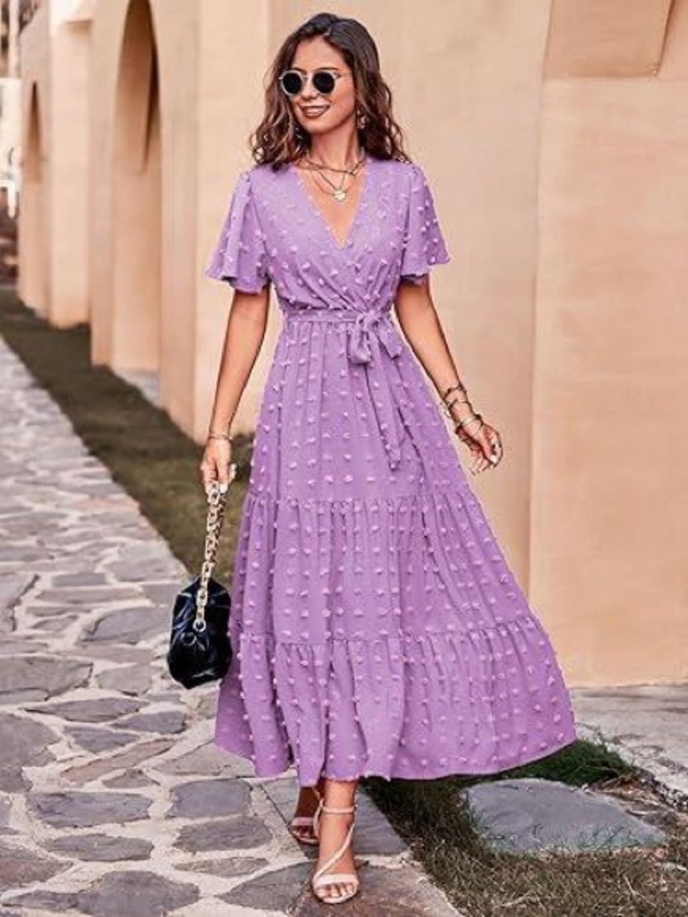 Mascomoda Summer Swiss Dot Wrap Maxi Dress Size Medium
